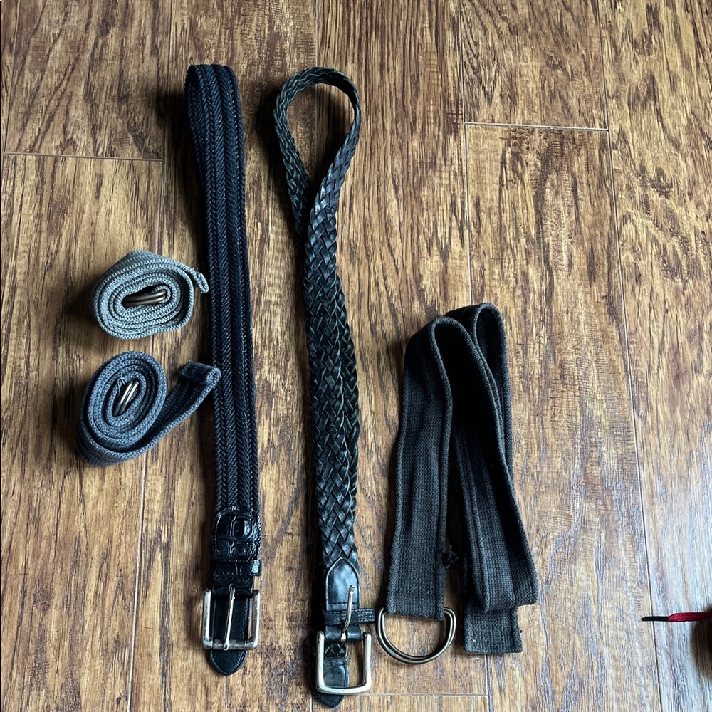 Men's Black Leather and Fabric Belt Set - Neutral Black